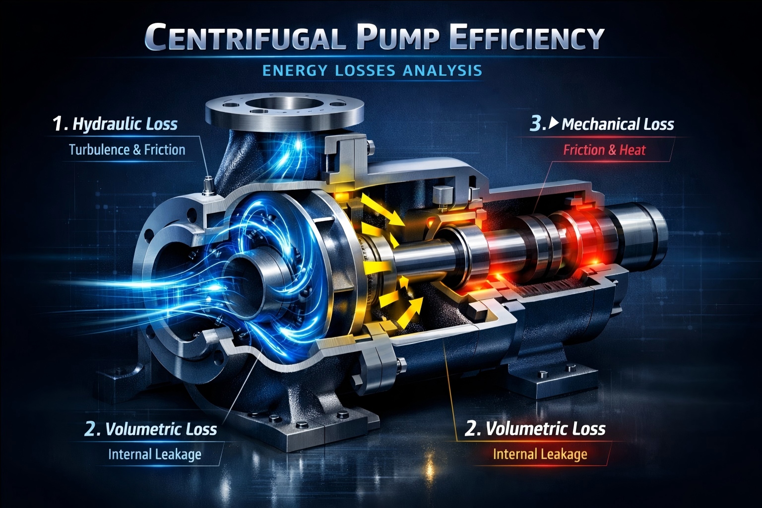 Quid sunt Hydraulic Damnum, Volumetric Damnum et Mechanica Damnum Centrifugae Pump?